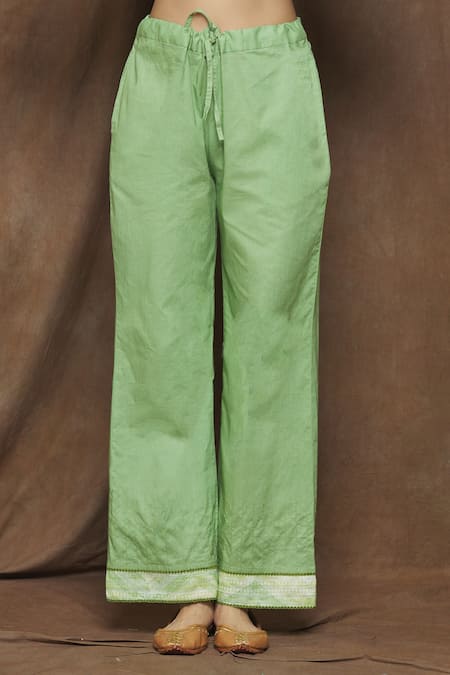 Turaja_Green Kurta Pure Chanderi (60% Cotton And Embroidery Geometric Set_at_Aza_Fashions