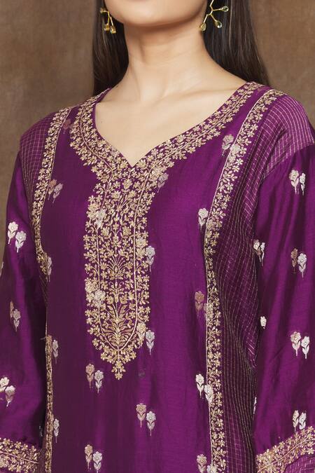 Shop_Turaja_Purple 40% Silk), Dupatta Banarasi Organza, Pure Zari Embroidered Kurta Set_Online_at_Aza_Fashions
