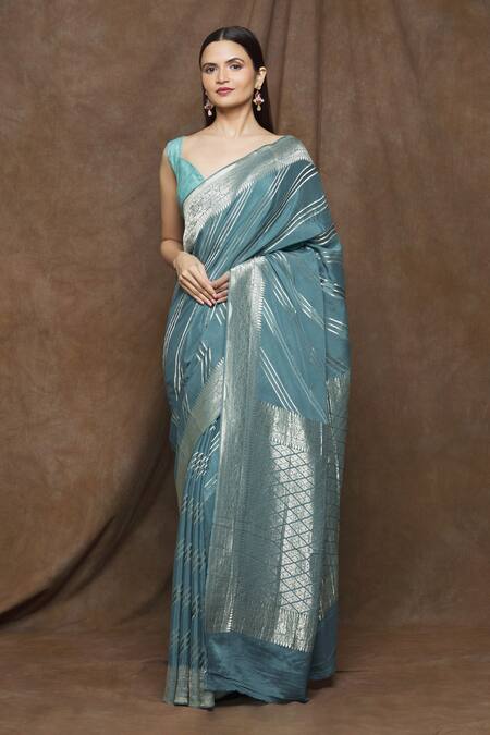 Buy Turaja Blue 100% Pure Crepe Woven Zari Work Saree Online at Aza Fashions Buy_Turaja_Blue 100% Pure Crepe Woven Zari Work Saree_Online_at_Aza_Fashions