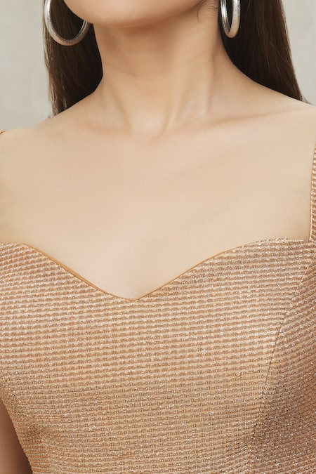 Buy Gold Art Silk Sweetheart Neck Neckline Blouse For Women by Nazaakat by  Samara Singh Online at Aza Fashions.