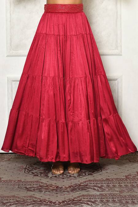 Khwaab by Sanjana Lakhani_Pink Bouse Silk Embroidered Cutdana Round Neck Tiered Lehenga Set_at_Aza_Fashions