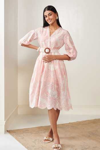 white christmas dresses Cutwork Cotton-Poplin A-Line Mini Dress in White main image 1