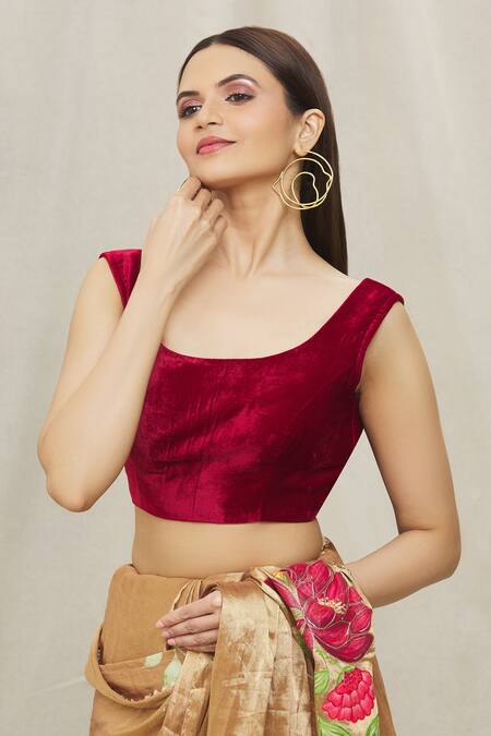 Anaya By Akruthi_Gold Velvet, Silk Tissue Floral, Leaf Round Embroidered Saree With Blouse_at_Aza_Fashions