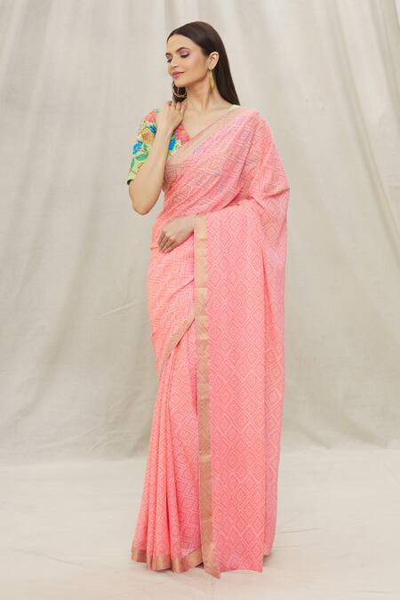 Shop Anaya By Akruthi Green Raw Silk, Chiffon Floral Leaf Neck Print Saree With Blouse at Aza Fashions Shop_Anaya By Akruthi_Green Raw Silk, Chiffon Floral Leaf Neck Print Saree With Blouse_at_Aza_Fashions