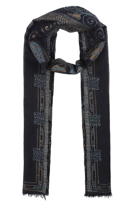 Buy_Shingora_Black Woven Floral Stole _Online_at_Aza_Fashions