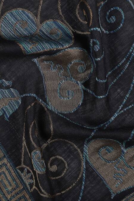 Shop_Shingora_Black Woven Floral Stole _Online_at_Aza_Fashions