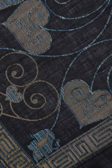 Shingora_Black Woven Floral Stole _at_Aza_Fashions