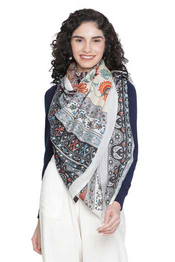 Shingora_Grey Printed Paisley And Floral Stole _Online_at_Aza_Fashions