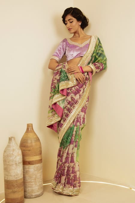 SAKSHAM & NEHARICKA Green Chanderi Printed Gopi Saree 