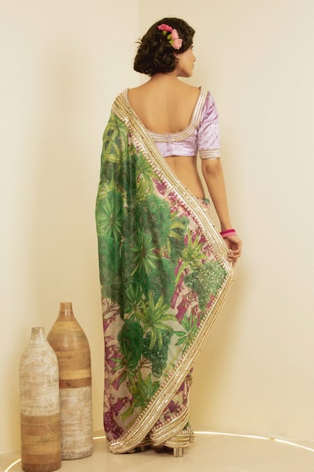 Shop Saksham & Neharicka Green Chanderi Gopi Print Saree at Aza Fashions Shop_Saksham & Neharicka_Green Chanderi Gopi Print Saree _at_Aza_Fashions