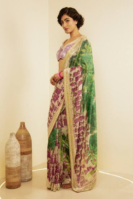 Saksham & Neharicka Green Chanderi Gopi Print Saree Online at Aza Fashions Saksham & Neharicka_Green Chanderi Gopi Print Saree _Online_at_Aza_Fashions