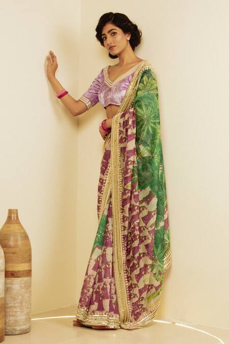 Buy Saksham & Neharicka Green Chanderi Gopi Print Saree Online at Aza Fashions Buy_Saksham & Neharicka_Green Chanderi Gopi Print Saree _Online_at_Aza_Fashions
