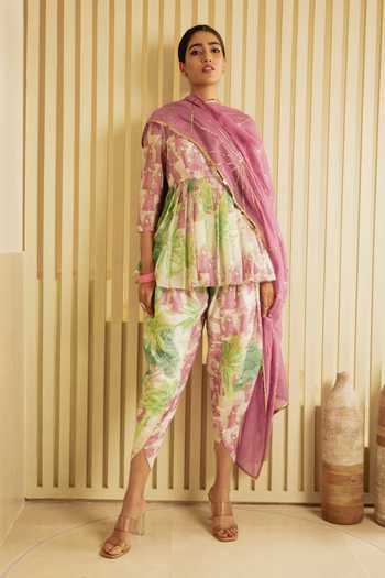 Pink Floral Printed Dhoti Top with Pants