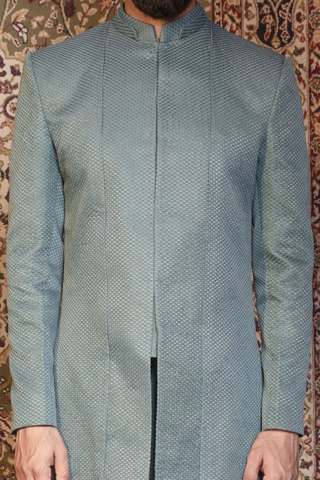 Buy_Ankur J_Green Bandhgala Finest Gyanta Silk, Pant Banana Crepe Pine Embroidered Set_Online_at_Aza_Fashions