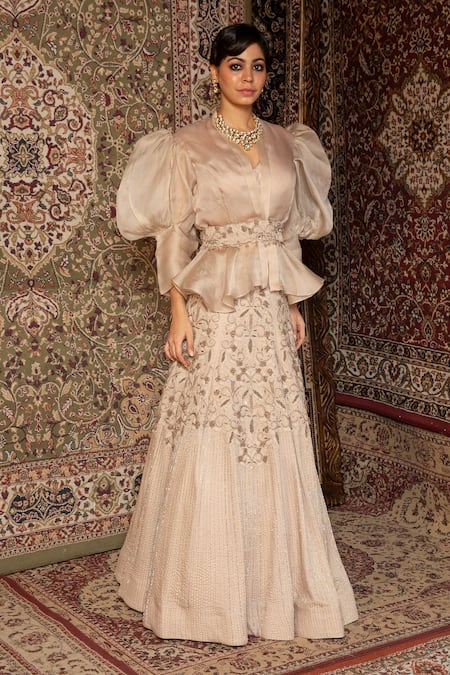 Ankur J Oat Nut Jacket & Lehenga Set 