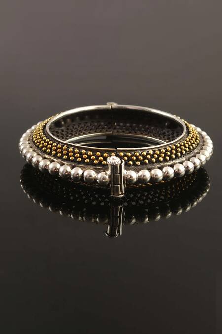 Palace Of Silver_Silver Plated Handcrafted Rawa Work Bangle_Online_at_Aza_Fashions