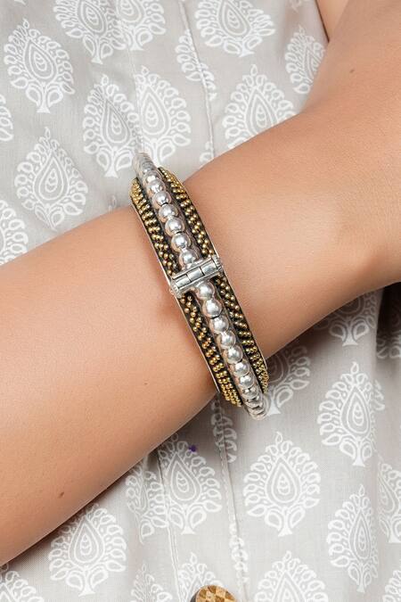 Palace Of Silver_Silver Plated Handcrafted Rawa Work Bangle_at_Aza_Fashions