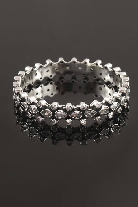 Buy_Palace Of Silver_Silver Plated Checker Handcrafted Stone Work Bangle_Online_at_Aza_Fashions