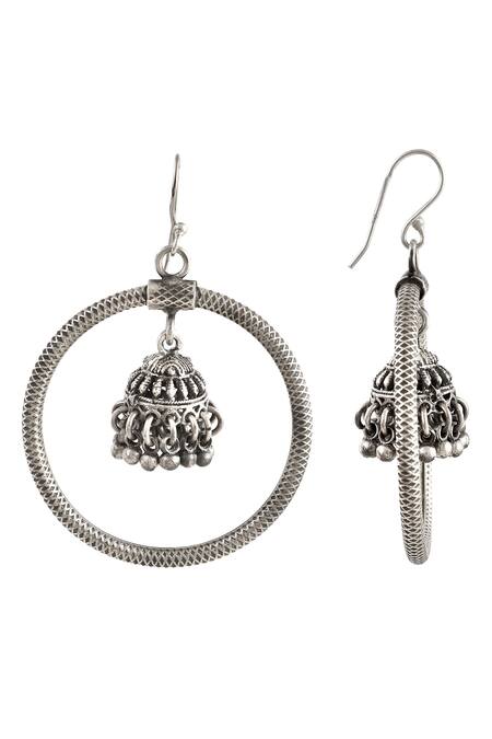 Palace Of Silver_Silver Plated Oxidized Jhumki Hoops_Online_at_Aza_Fashions