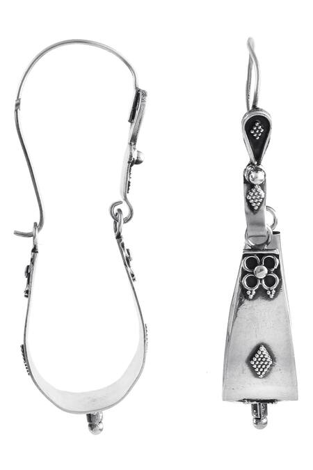 Palace Of Silver_Silver Plated Rawa Oxidized Work Earrings_Online_at_Aza_Fashions