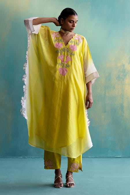 Shivani Bhargava Handwoven Chanderi Kaftan Tunic With Pant 