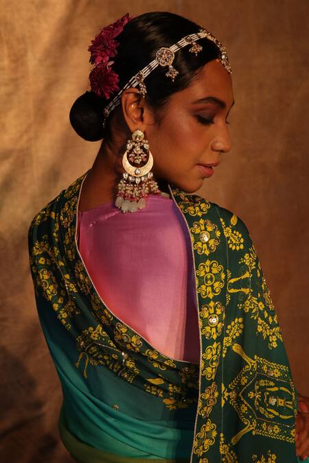 Buy_The Royaleum_Purple Anarkali Gajji Silk, Dupatta Crepe Floral Print, Gold Paridhi With_Online_at_Aza_Fashions