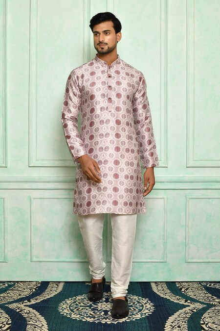 Adara Khan Grey Soft Cotton Floral Pattern Kurta