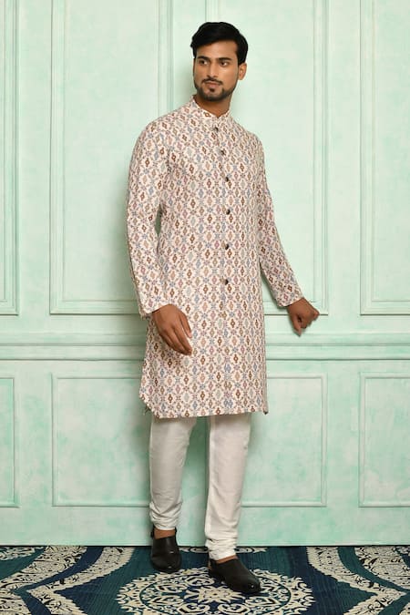 Adara Khan Multi Color Soft Cotton Geometric Pattern Kurta