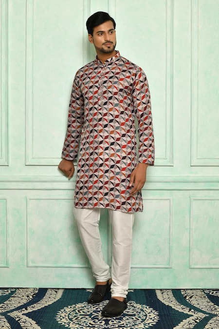 Adara Khan Multi Color Soft Cotton Geometric Pattern Kurta