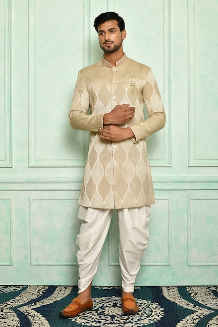 Adara Khan Geometric Woven Sherwani Set 