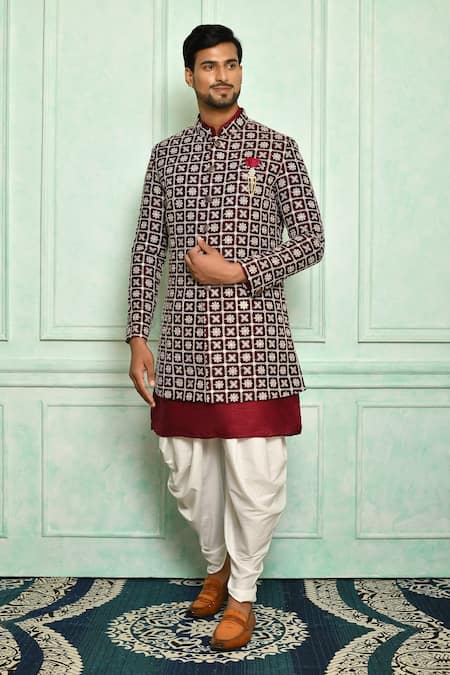 Adara Khan Maroon Jacket On Silk Embroidery Set
