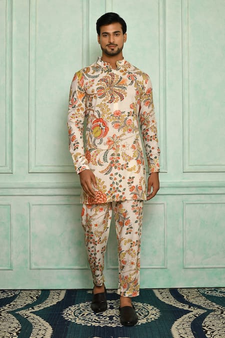 Pranay Baidya Floral Print Short Kurta 