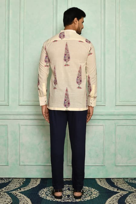 Shop Pranay Baidya Blue Malai Cotton Straight-fit Pant at Aza Fashions Shop_Pranay Baidya_Blue Malai Cotton Straight-fit Pant _at_Aza_Fashions