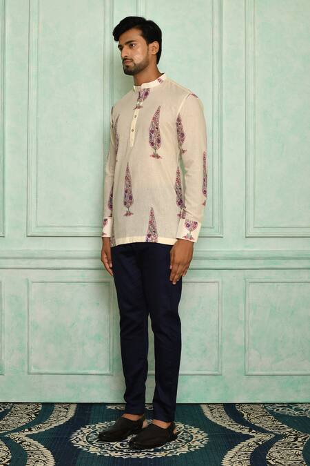 Pranay Baidya Blue Malai Cotton Straight-fit Pant Online at Aza Fashions Pranay Baidya_Blue Malai Cotton Straight-fit Pant _Online_at_Aza_Fashions