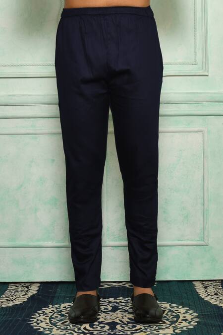 Shop Pranay Baidya Blue Malai Cotton Straight-fit Pant Online at Aza Fashions Shop_Pranay Baidya_Blue Malai Cotton Straight-fit Pant _Online_at_Aza_Fashions