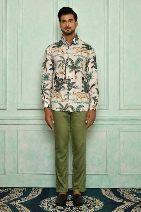 Buy Pranay Baidya Green Malai Cotton Straight-fit Pant Online at Aza Fashions Buy_Pranay Baidya_Green Malai Cotton Straight-fit Pant _Online_at_Aza_Fashions