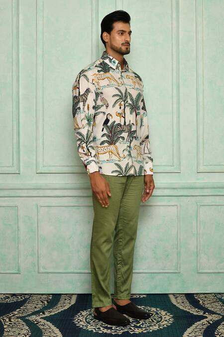 Pranay Baidya Green Malai Cotton Straight-fit Pant Online at Aza Fashions Pranay Baidya_Green Malai Cotton Straight-fit Pant _Online_at_Aza_Fashions