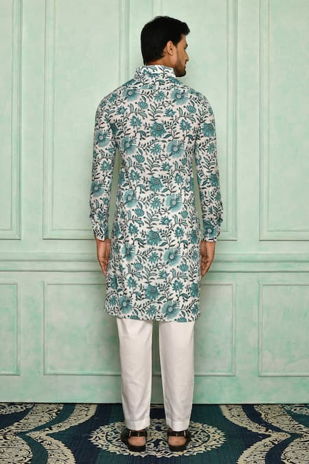 Shop Pranay Baidya Blue , Malai Jaali Print Kurta Set at Aza Fashions Shop_Pranay Baidya_Blue , Malai Jaali Print Kurta Set _at_Aza_Fashions