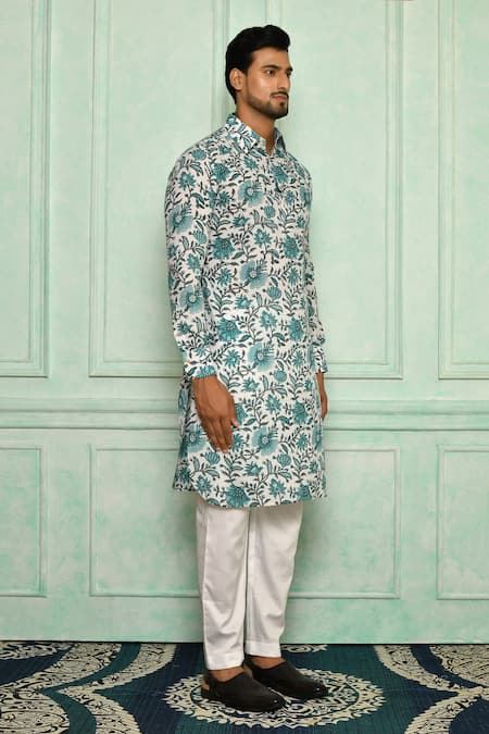 Buy Pranay Baidya Blue , Malai Jaali Print Kurta Set Online at Aza Fashions Buy_Pranay Baidya_Blue , Malai Jaali Print Kurta Set _Online_at_Aza_Fashions
