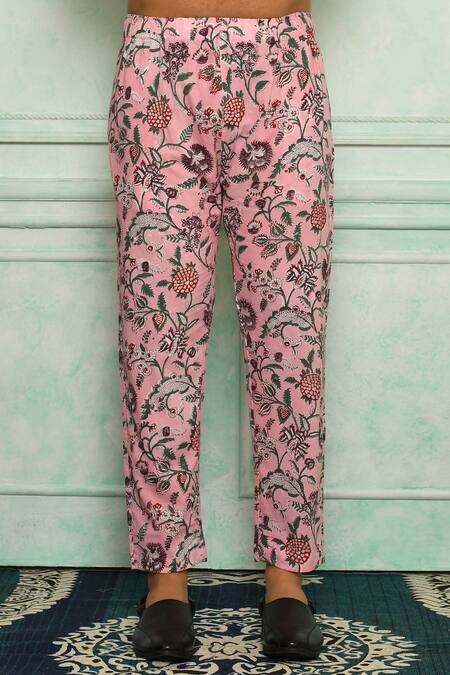 Pranay Baidya Pink Cotton Jaali Print Kurta Set at Aza Fashions Pranay Baidya_Pink Cotton Jaali Print Kurta Set _at_Aza_Fashions