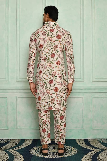 Shop Pranay Baidya White Cotton Jaali Print Kurta Set at Aza Fashions Shop_Pranay Baidya_White Cotton Jaali Print Kurta Set _at_Aza_Fashions