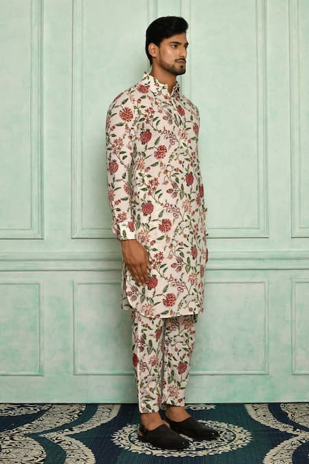 Pranay Baidya White Cotton Jaali Print Kurta Set Online at Aza Fashions Pranay Baidya_White Cotton Jaali Print Kurta Set _Online_at_Aza_Fashions