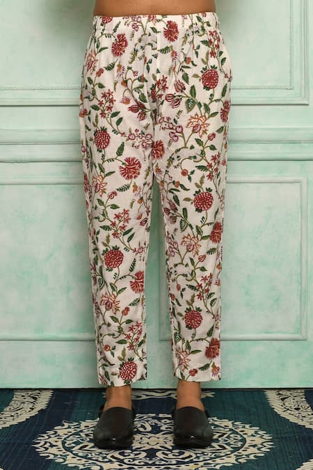 Pranay Baidya White Cotton Jaali Print Kurta Set at Aza Fashions Pranay Baidya_White Cotton Jaali Print Kurta Set _at_Aza_Fashions