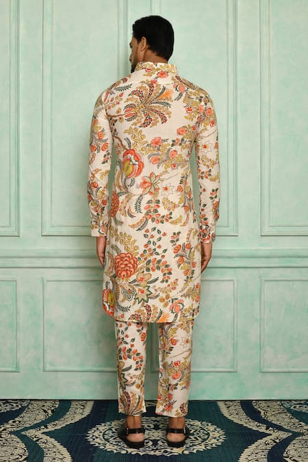 Shop Pranay Baidya White Cotton Floral Print Kurta Set at Aza Fashions Shop_Pranay Baidya_White Cotton Floral Print Kurta Set _at_Aza_Fashions