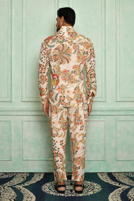 Shop Pranay Baidya White Cotton Floral Print Shirt at Aza Fashions Shop_Pranay Baidya_White Cotton Floral Print Shirt _at_Aza_Fashions