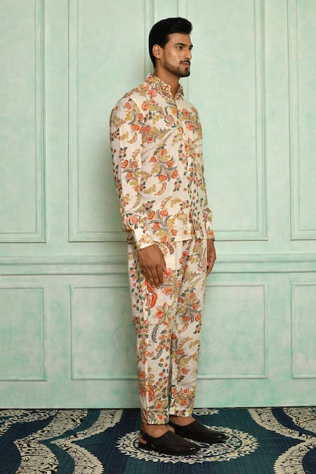 Buy Pranay Baidya White Cotton Floral Print Shirt Online at Aza Fashions Buy_Pranay Baidya_White Cotton Floral Print Shirt _Online_at_Aza_Fashions