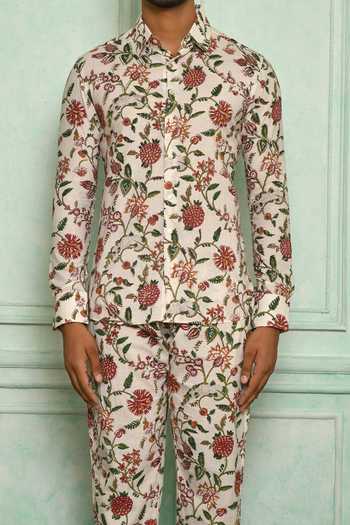 Shop_Pranay Baidya_White Cotton Printed Jaali Shirt And Pant Set _Online_at_Aza_Fashions