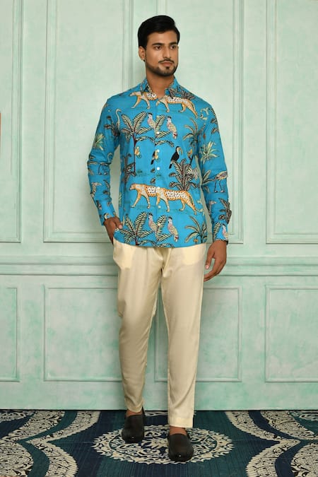 Pranay Baidya Tiger & Bird Print Shirt Pant Set 