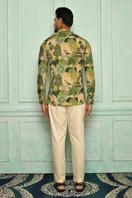 Shop Pranay Baidya Blue , Malai Peacock, Garden Print Short Kurta Set at Aza Fashions Shop_Pranay Baidya_Blue , Malai Peacock, Garden Print Short Kurta Set_at_Aza_Fashions