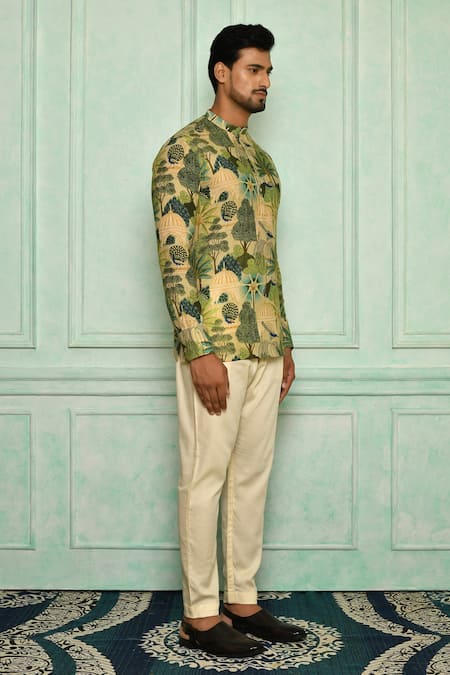 Pranay Baidya Blue , Malai Peacock, Garden Print Short Kurta Set Online at Aza Fashions Pranay Baidya_Blue , Malai Peacock, Garden Print Short Kurta Set_Online_at_Aza_Fashions